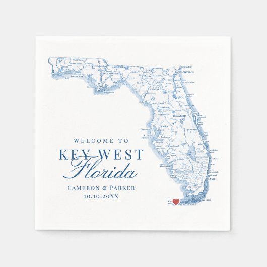 Elegant Key West Florida Map Wedding Serviette (Vorderseite)