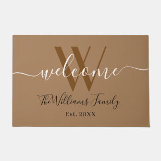 Elegant Khaki Monogram Wedding Name Script Fußmatte