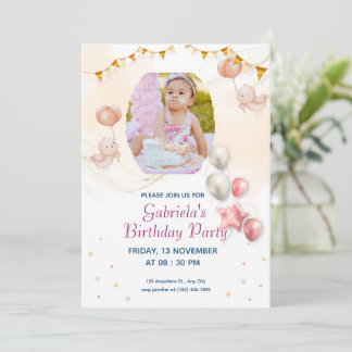 Elegant Kid's Photo Birthday Printable Invitation Einladung