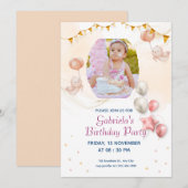 Elegant Kid's Photo Birthday  Printable Invitation Einladung (Vorne/Hinten)