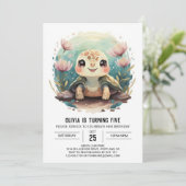 Elegant Kids Turtle Girl Birthday Einladung (Stehend Vorderseite)