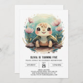 Elegant Kids Turtle Girl Birthday Einladung (Vorne/Hinten)