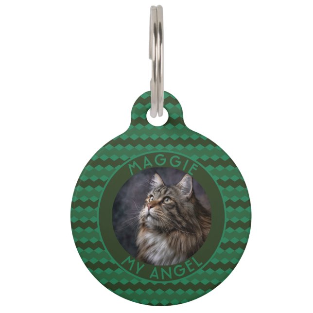 Elegant Kitten Owner Gift Chevron Checkers Haustiermarke (Vorderseite)