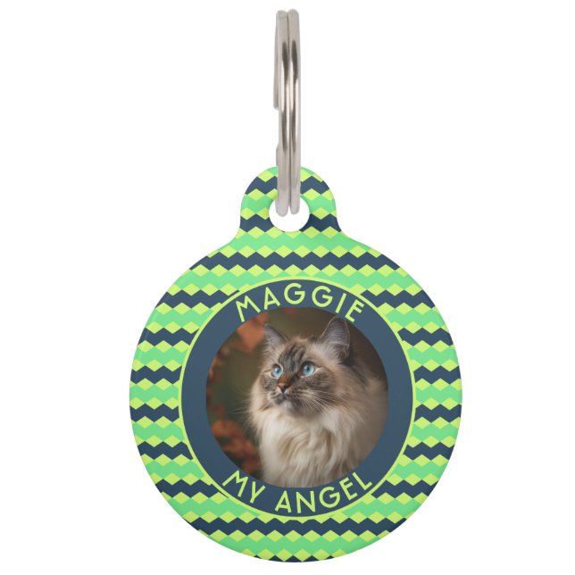 Elegant Kitten Owner Gift Chevron Print Haustiermarke (Vorderseite)