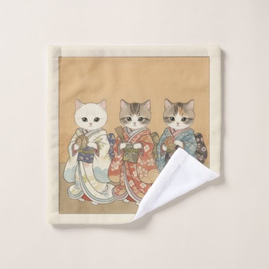 Elegant Kittens in Traditional Furisode: Vintage Waschlappen (Waschlappen)