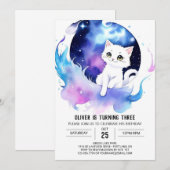 Elegant Kitty Magical Birthday Einladung (Vorne/Hinten)