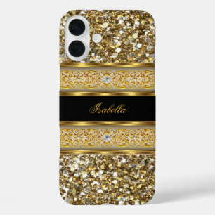 Elegant Klassiker Gold Diamant Glitter iPhone 16 Plus Hülle