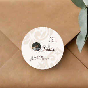 Elegant Klassisch Chic Burgund Creme Foto Hochzeit Runder Aufkleber