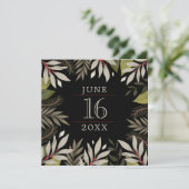 Elegant klassisch gemutelt botanisch auf schwarz save the date (Stehend Vorderseite)