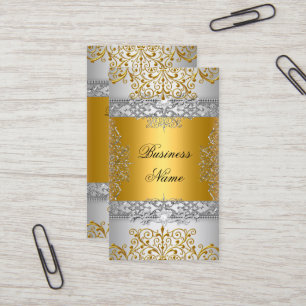 Elegant Klassisch Gold Spitze Silber Weiß Visitenkarte