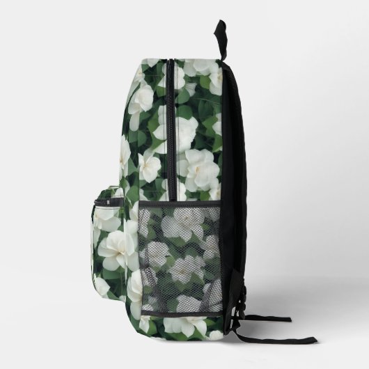 Elegant klassisch grün botanisch weiß Blüte Bedruckter Rucksack (Rechts)