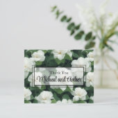 Elegant klassisch grün botanisch weiß Blüte Dankeskarte (Stehend Vorderseite)