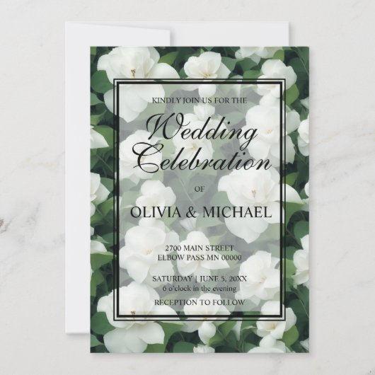 Elegant klassisch grün botanisch weiß Blüte Einladung (Vorderseite)