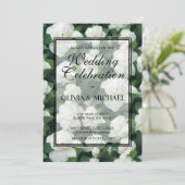 Elegant klassisch grün botanisch weiß Blüte Einladung (Stehend Vorderseite)