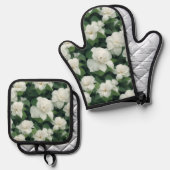 Elegant klassisch grün botanisch weiß Blüte Ofenhandschuh & Topflappen-Set (Vorderseite/Rückseite)