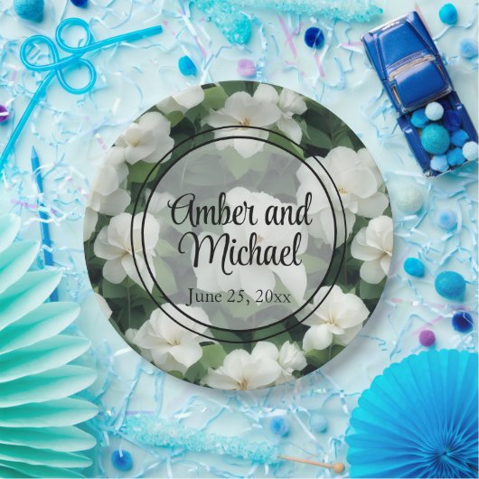 Elegant klassisch grün botanisch weiß Blüte Pappteller (Party)