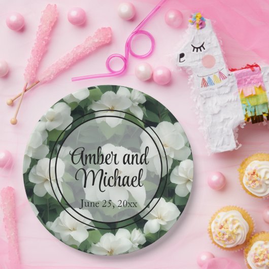 Elegant klassisch grün botanisch weiß Blüte Pappteller (Party)