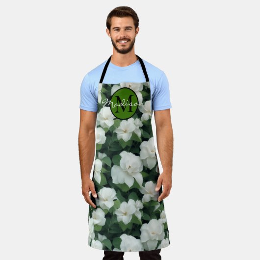 Elegant klassisch grün botanisch weiß Blüte Schürze (Getragen)