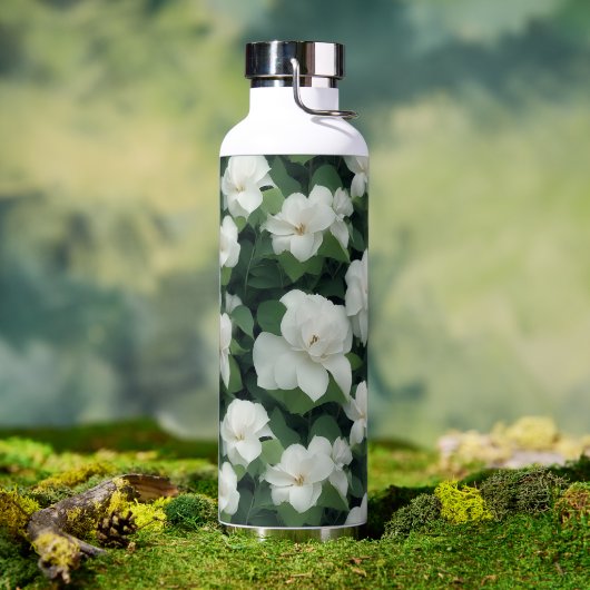 Elegant klassisch grün botanisch weiß Blüte Trinkflasche (Außenbereich)