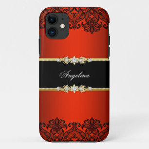 Elegant Klassisch Majestätisch Rot Spitze Schwarz iPhone 11 Hülle