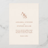 Elegant, klassisch, Monogramm, Beige, Foil, Hochze Folieneinladung (Vorderseite)