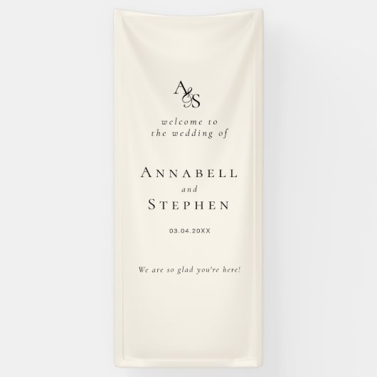Elegant, klassisch, Monogramm, Beige, Hochzeit Banner (Vertikal)
