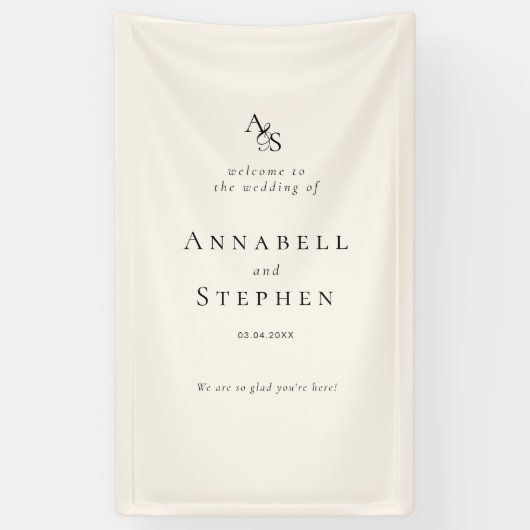 Elegant, klassisch, Monogramm, Beige, Hochzeit Banner (Vertikal)