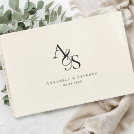 Elegant, klassisch, Monogramm, Beige, Hochzeit Gästebuch