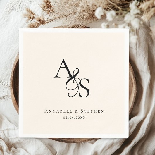 Elegant, klassisch, Monogramm, Beige, Hochzeit Serviette