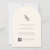 Elegant, klassisch, Monogramm, Beige, QR-Code Hoch Einladung (Vorderseite)
