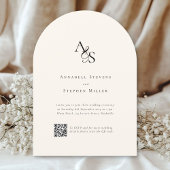 Elegant, klassisch, Monogramm, Beige, QR-Code Hoch Einladung