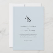 Elegant, klassisch, Monogramm, hellblau, Hochzeit Einladung (Vorderseite)