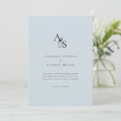 Elegant, klassisch, Monogramm, hellblau, Hochzeit Einladung (Stehend Vorderseite)