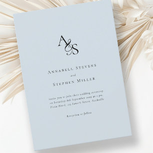 Elegant, klassisch, Monogramm, hellblau, Hochzeit Einladung
