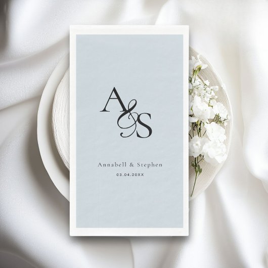 Elegant, klassisch, Monogramm, hellblau, Hochzeit Serviette