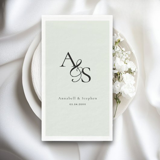 Elegant, klassisch, Monogramm, hellgrün, Hochzeit Serviette
