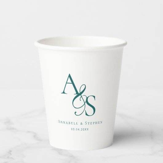 Elegant, klassisch, Monogramm, Hochzeit Pappbecher (Vorderseite)