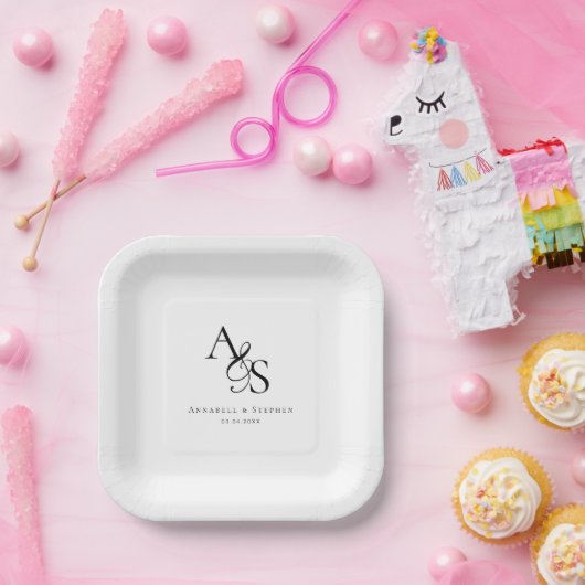 Elegant, klassisch, Monogramm, Hochzeit Pappteller (Party)