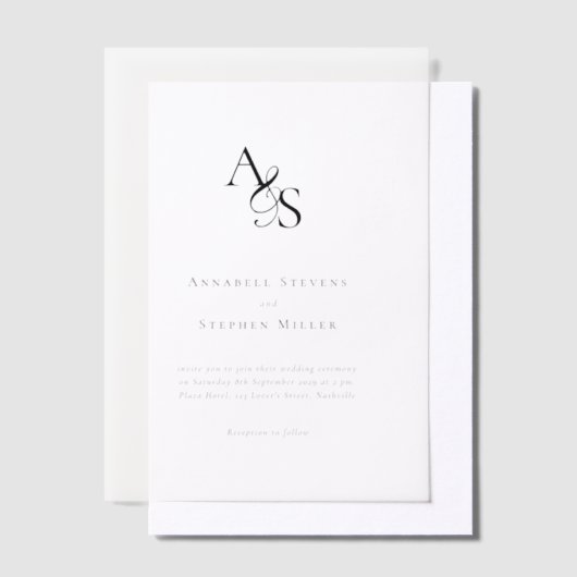 Elegant, klassisch, Monogramm, Hochzeit Pergament Einladungen (Versetzt)