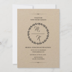 Elegant, klassisch Monogramm Kranz Einladung