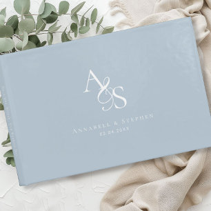 Elegant, klassisch, Monogramm, Pulver-blau, Hochze Gästebuch