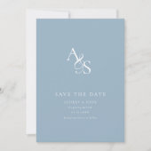 Elegant, klassisch, Monogramm, Pulver-blau, Hochze Save The Date (Vorderseite)