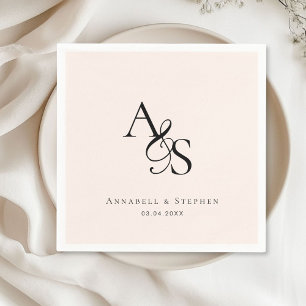 Elegant, klassisch, Monogramm, rot-beige, Hochzeit Serviette