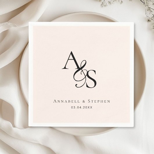 Elegant, klassisch, Monogramm, rot-beige, Hochzeit Serviette