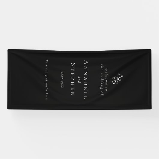 Elegant, klassisch, Monogramm, schwarz, Hochzeit Banner (Horizontal)