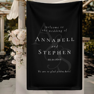 Elegant, klassisch, Monogramm, schwarz, Hochzeit Banner