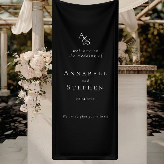 Elegant, klassisch, Monogramm, schwarz, Hochzeit Banner