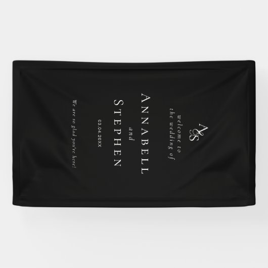 Elegant, klassisch, Monogramm, schwarz, Hochzeit Banner (Horizontal)