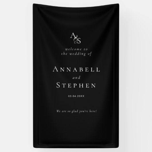 Elegant, klassisch, Monogramm, schwarz, Hochzeit Banner (Vertikal)