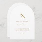 Elegant, klassisch, Monogramm, weiß, Bogenhochzeit Einladung (Vorne/Hinten)